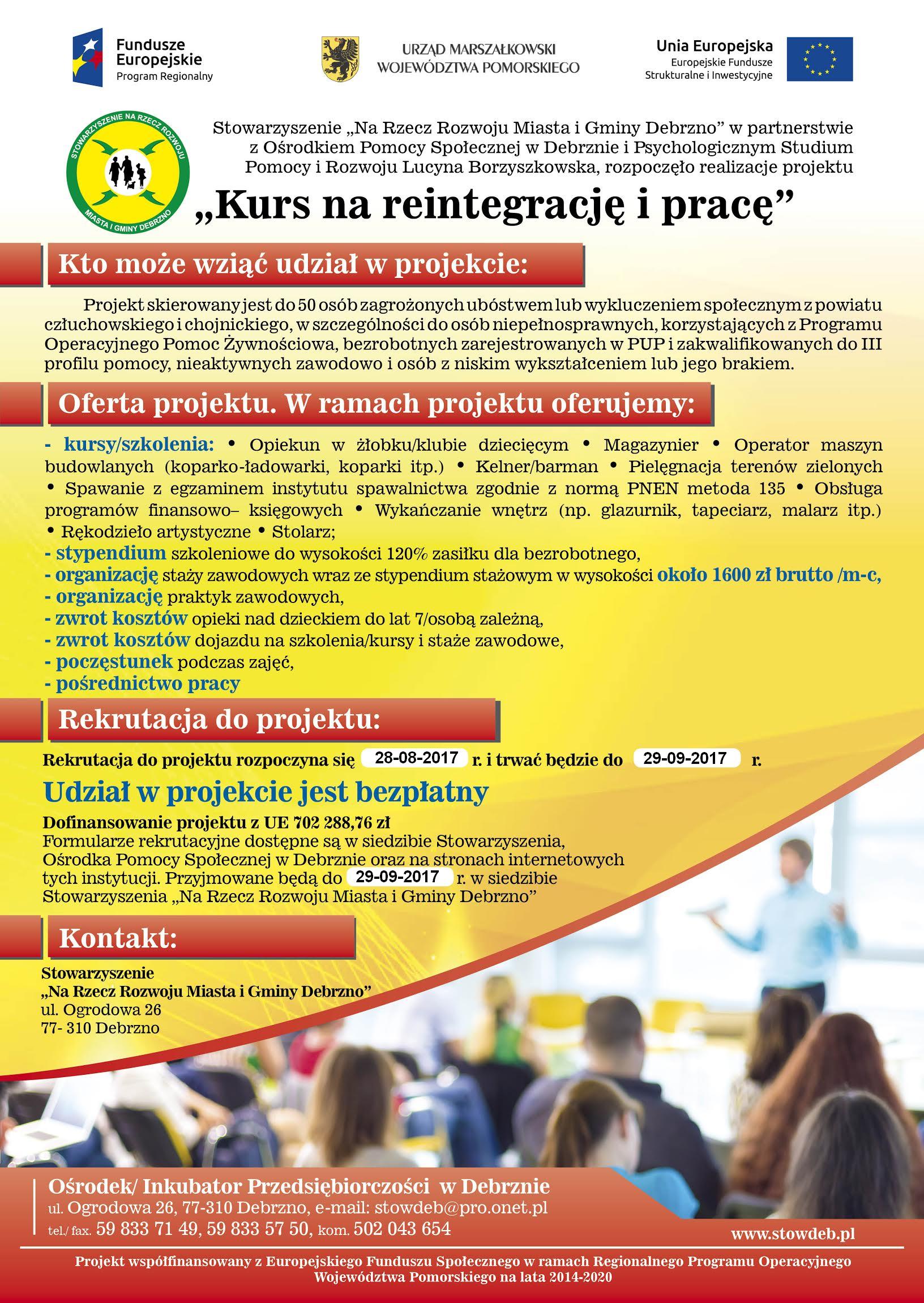 „Kurs na reintegrację i pracę” - informacja na stronę www - plakat A-3